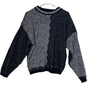 Vintage Koman Large black white color-block crewneck knit pullover sweater